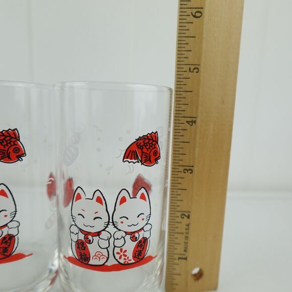 Maneki Neko Boy & Girl Lucky Cat Koi Sushi Drinking Glasses Set Of 2 - Picture 7 of 7